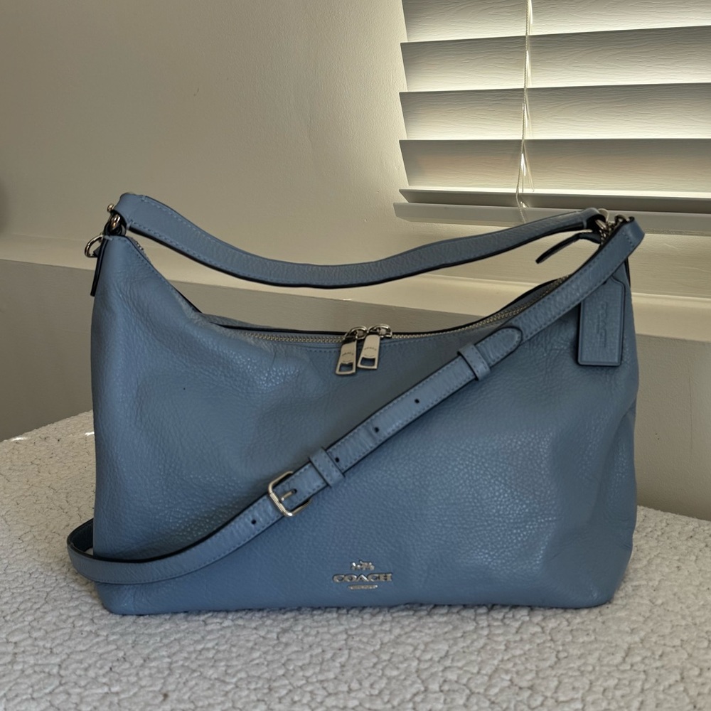 Coach Celeste East West Sky Baby Blue Pebble Leather Hobo Handbag 25030E